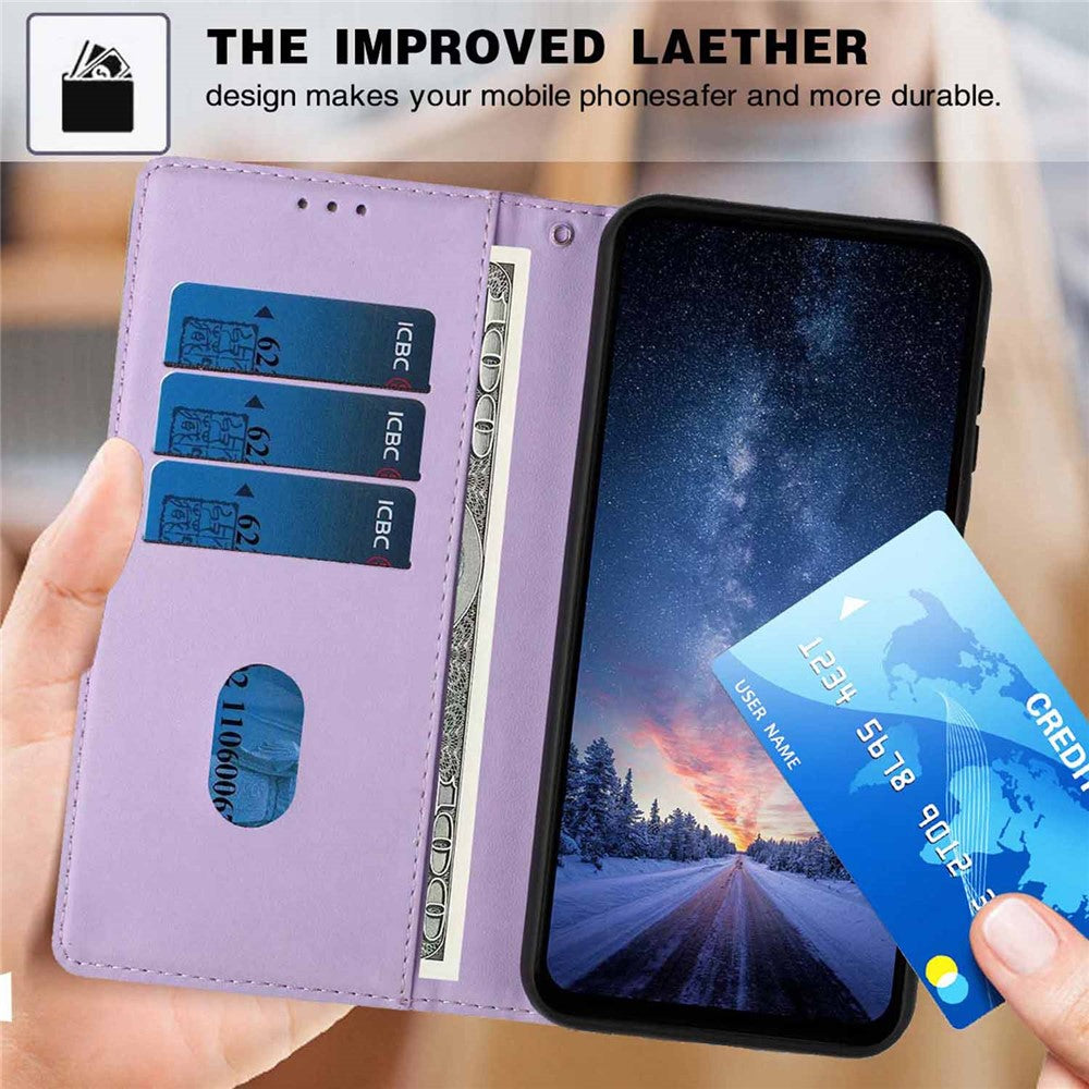 For Xiaomi Poco M8 5G / Redmi Note 15 5G (Global) Stand Case Tree-and-Cat Pattern PU Leather Wallet Protective Phone Cover with Wrist Strap - Purple