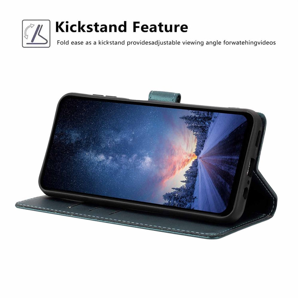 For Xiaomi Poco M8 5G / Redmi Note 15 5G (Global) Stand Case Tree-and-Cat Pattern PU Leather Wallet Protective Phone Cover with Wrist Strap - Blackish Green