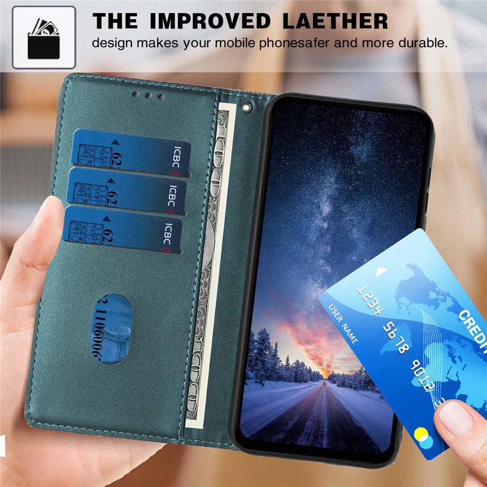 For Xiaomi Poco M8 5G / Redmi Note 15 5G (Global) Stand Case Tree-and-Cat Pattern PU Leather Wallet Protective Phone Cover with Wrist Strap - Blackish Green
