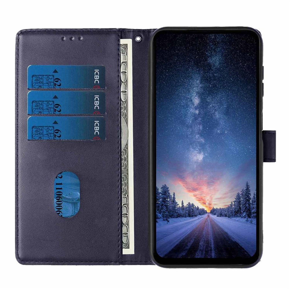 For Xiaomi Poco M8 5G / Redmi Note 15 5G (Global) Stand Case Tree-and-Cat Pattern PU Leather Wallet Protective Phone Cover with Wrist Strap - Blue
