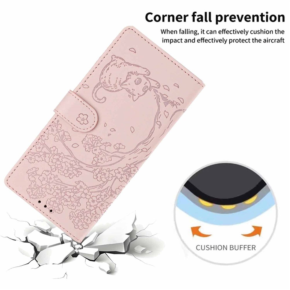 For Xiaomi Poco M8 5G / Redmi Note 15 5G (Global) Stand Case Tree-and-Cat Pattern PU Leather Wallet Protective Phone Cover with Wrist Strap - Pink