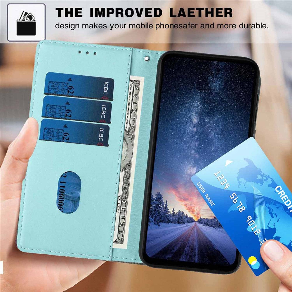 For Xiaomi Poco M8 5G / Redmi Note 15 5G (Global) Stand Case Tree-and-Cat Pattern PU Leather Wallet Protective Phone Cover with Wrist Strap - Light Green