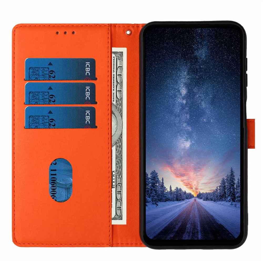 For Xiaomi 17 Pro Stand Case Tree-and-Cat Pattern PU Leather Wallet Protective Phone Cover with Wrist Strap - Orange