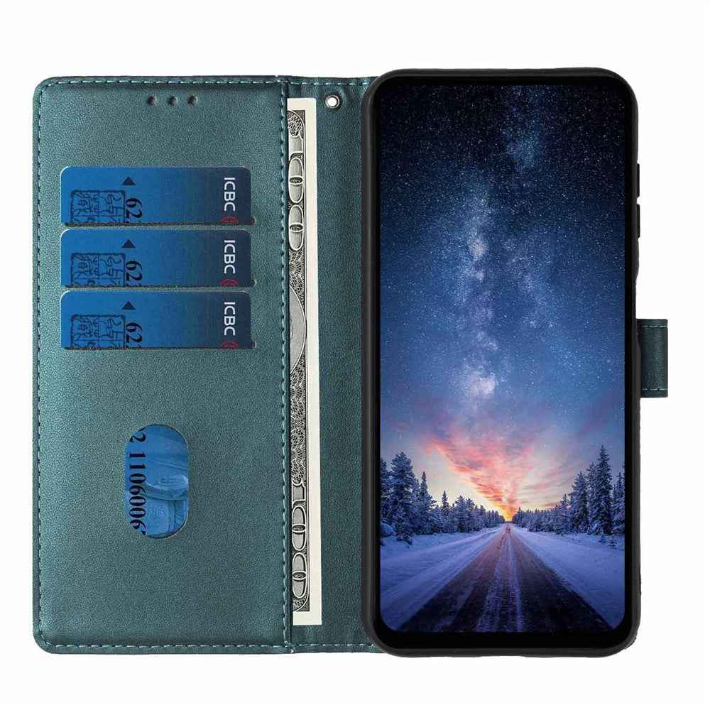 For Xiaomi 17 Pro Stand Case Tree-and-Cat Pattern PU Leather Wallet Protective Phone Cover with Wrist Strap - Blackish Green