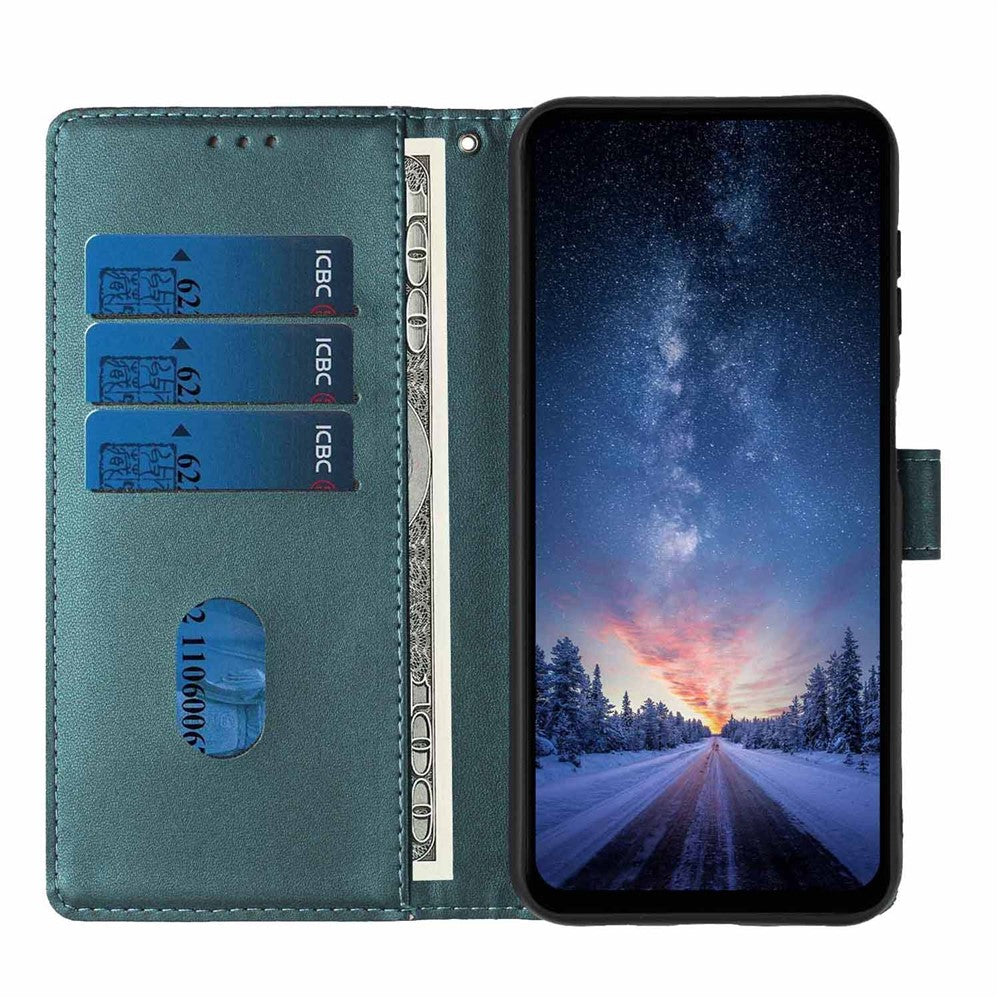 For Xiaomi 17 Pro Max Stand Case Tree-and-Cat Pattern PU Leather Wallet Protective Phone Cover with Wrist Strap - Blackish Green