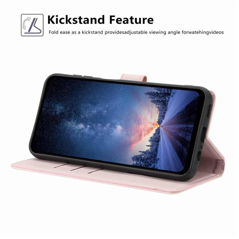 For Xiaomi 17 Pro Max Stand Case Tree-and-Cat Pattern PU Leather Wallet Protective Phone Cover with Wrist Strap - Pink