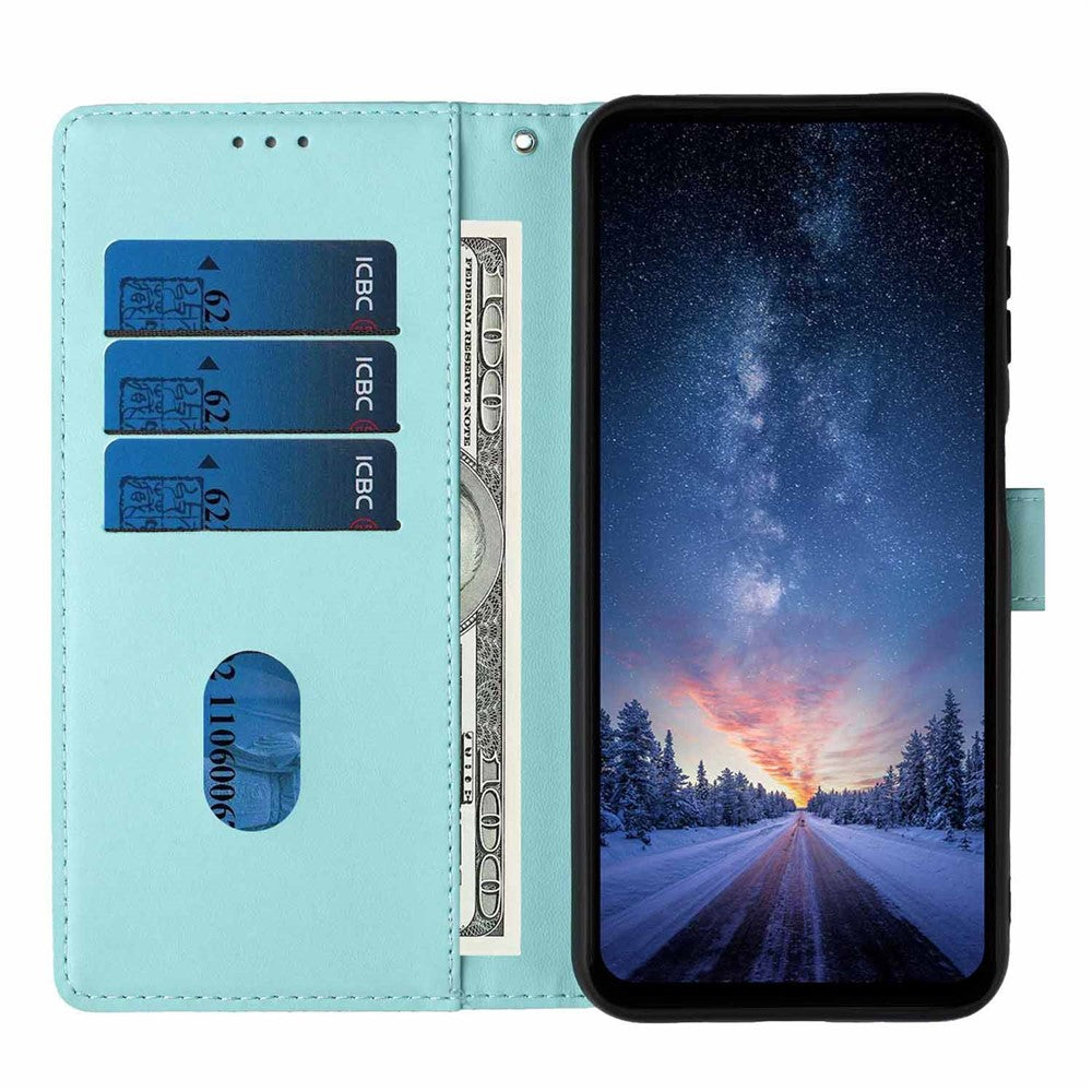 For Xiaomi 17 Pro Max Stand Case Tree-and-Cat Pattern PU Leather Wallet Protective Phone Cover with Wrist Strap - Light Green