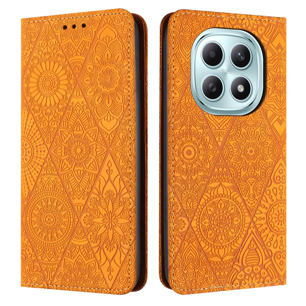 For Xiaomi Redmi Note 15 4G (Global) / 5G (Global) Case Imprinted Flower Wallet Stand Leather Phone Cover - Yellow