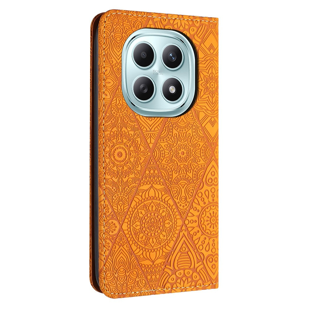 For Xiaomi Redmi Note 15 4G (Global) / 5G (Global) Case Imprinted Flower Wallet Stand Leather Phone Cover - Yellow