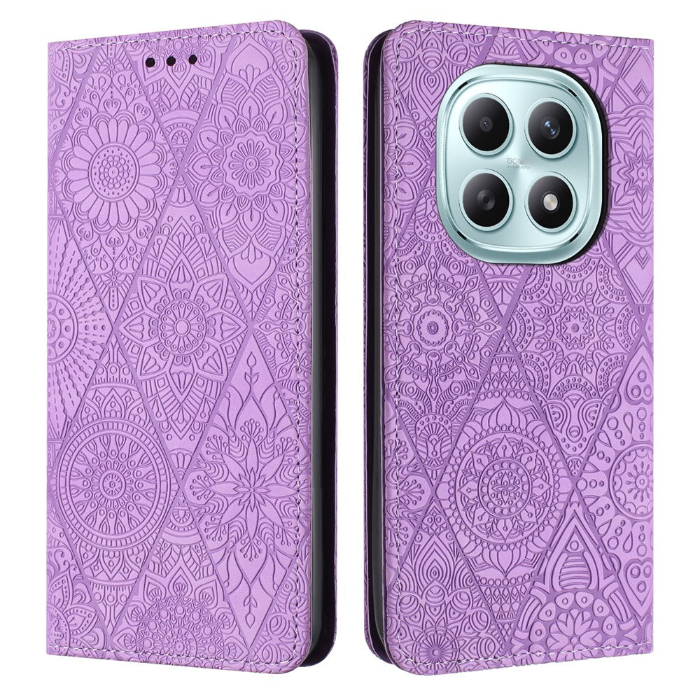 For Xiaomi Redmi Note 15 4G (Global) / 5G (Global) Case Imprinted Flower Wallet Stand Leather Phone Cover - Purple