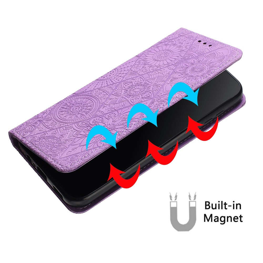 For Xiaomi Redmi Note 15 4G (Global) / 5G (Global) Case Imprinted Flower Wallet Stand Leather Phone Cover - Purple