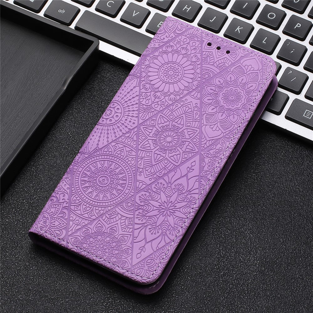 For Xiaomi Redmi Note 15 4G (Global) / 5G (Global) Case Imprinted Flower Wallet Stand Leather Phone Cover - Purple