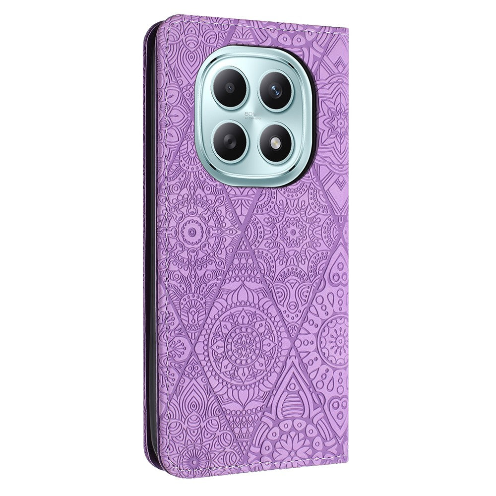 For Xiaomi Redmi Note 15 4G (Global) / 5G (Global) Case Imprinted Flower Wallet Stand Leather Phone Cover - Purple