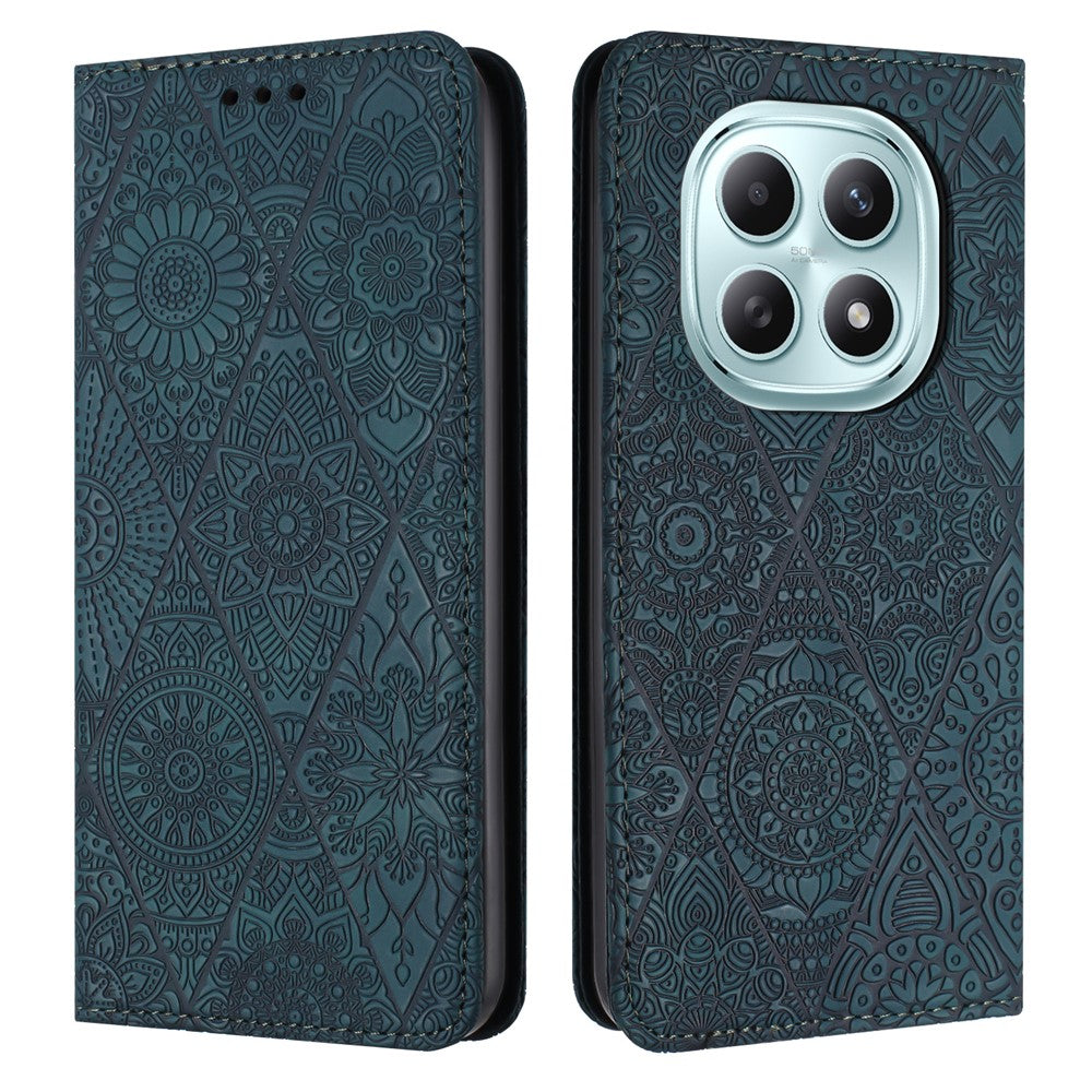 For Xiaomi Redmi Note 15 4G (Global) / 5G (Global) Case Imprinted Flower Wallet Stand Leather Phone Cover - Green