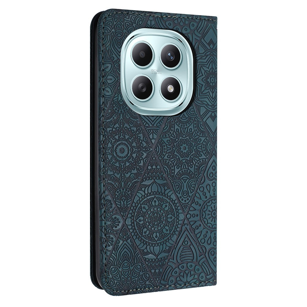 For Xiaomi Redmi Note 15 4G (Global) / 5G (Global) Case Imprinted Flower Wallet Stand Leather Phone Cover - Green