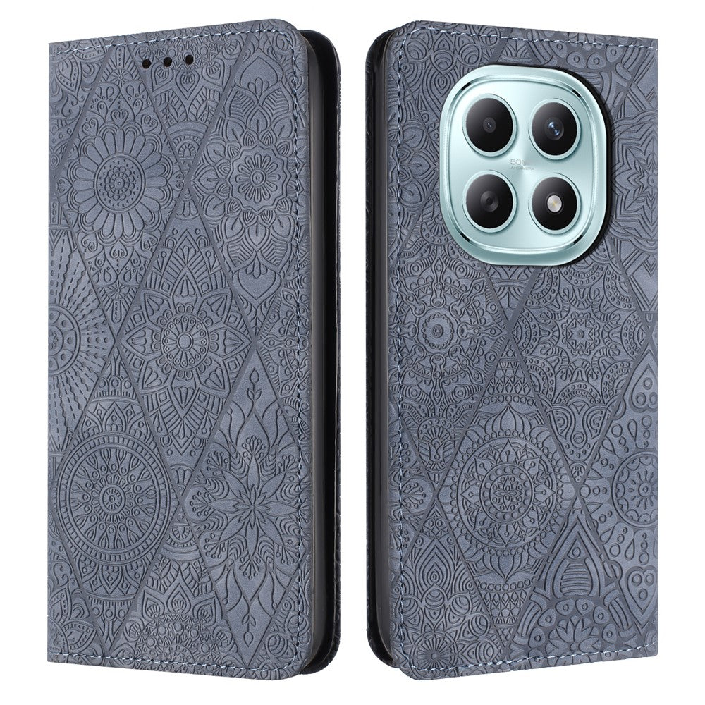 For Xiaomi Redmi Note 15 4G (Global) / 5G (Global) Case Imprinted Flower Wallet Stand Leather Phone Cover - Grey