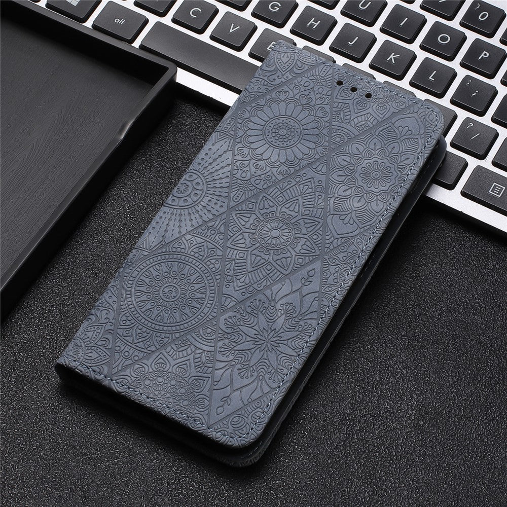 For Xiaomi Redmi Note 15 4G (Global) / 5G (Global) Case Imprinted Flower Wallet Stand Leather Phone Cover - Grey