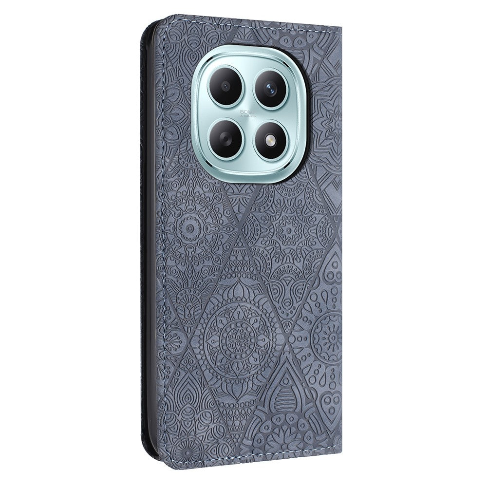 For Xiaomi Redmi Note 15 4G (Global) / 5G (Global) Case Imprinted Flower Wallet Stand Leather Phone Cover - Grey