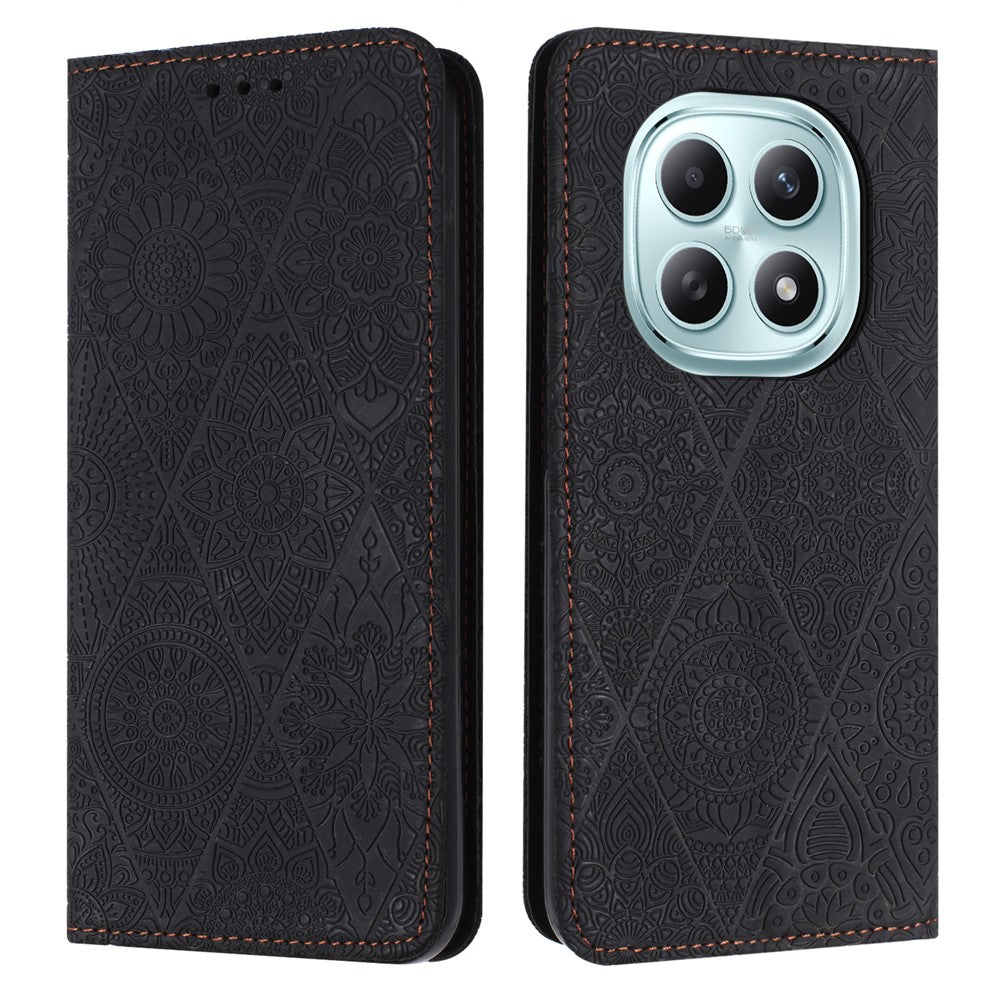 For Xiaomi Redmi Note 15 4G (Global) / 5G (Global) Case Imprinted Flower Wallet Stand Leather Phone Cover - Black
