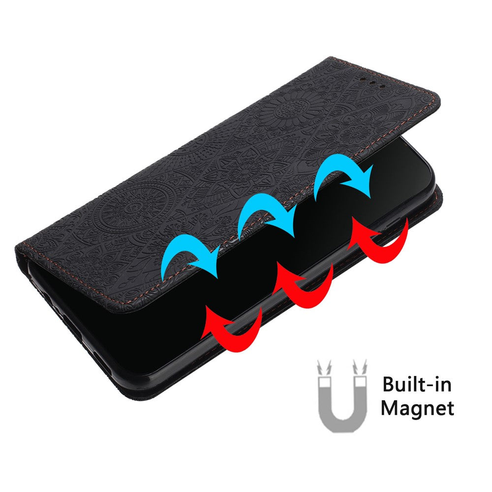 For Xiaomi Redmi Note 15 4G (Global) / 5G (Global) Case Imprinted Flower Wallet Stand Leather Phone Cover - Black