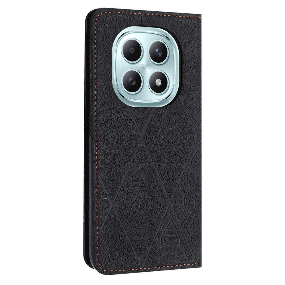 For Xiaomi Redmi Note 15 4G (Global) / 5G (Global) Case Imprinted Flower Wallet Stand Leather Phone Cover - Black