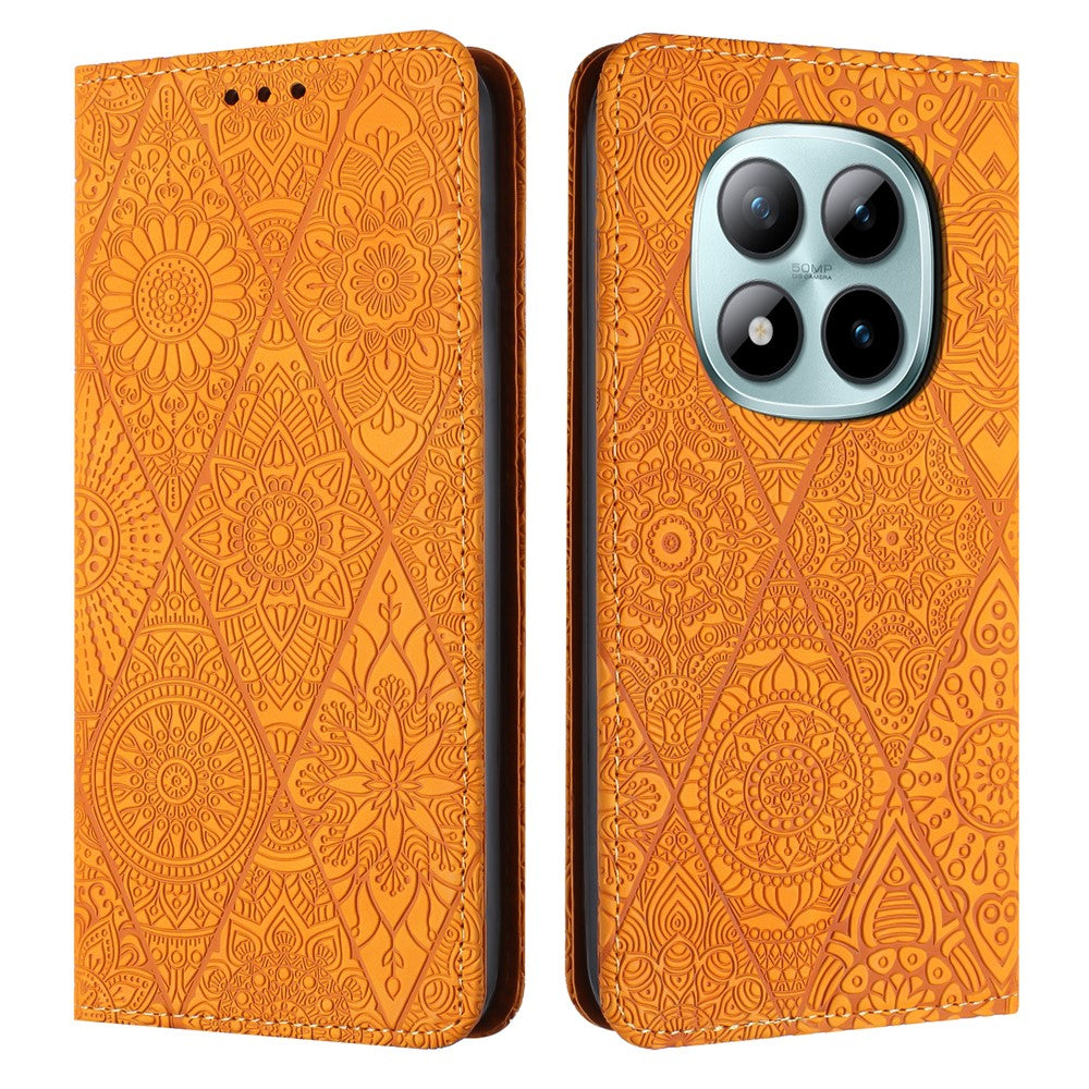 For Xiaomi Redmi Note 15 Pro 4G (Global) Case Imprinted Flower Wallet Stand Leather Phone Cover - Yellow