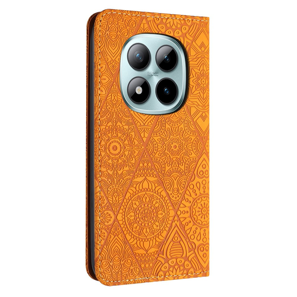 For Xiaomi Redmi Note 15 Pro 4G (Global) Case Imprinted Flower Wallet Stand Leather Phone Cover - Yellow
