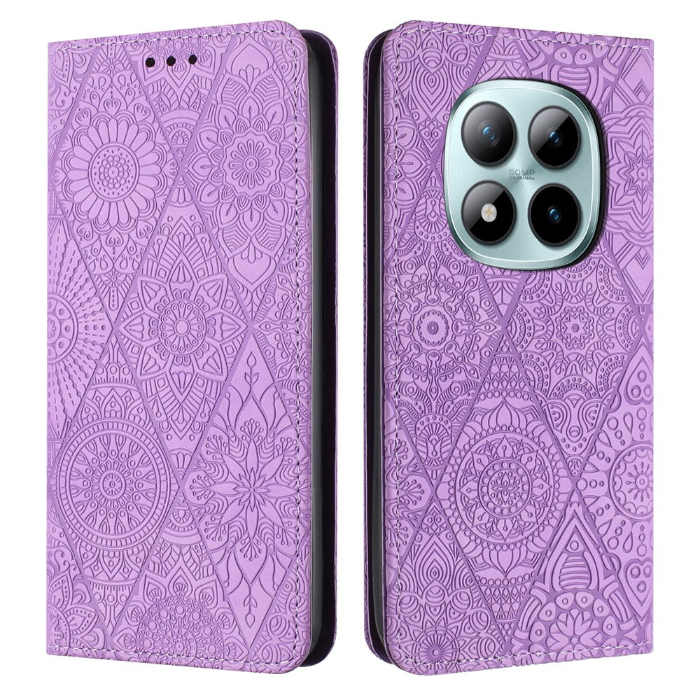 For Xiaomi Redmi Note 15 Pro 4G (Global) Case Imprinted Flower Wallet Stand Leather Phone Cover - Purple