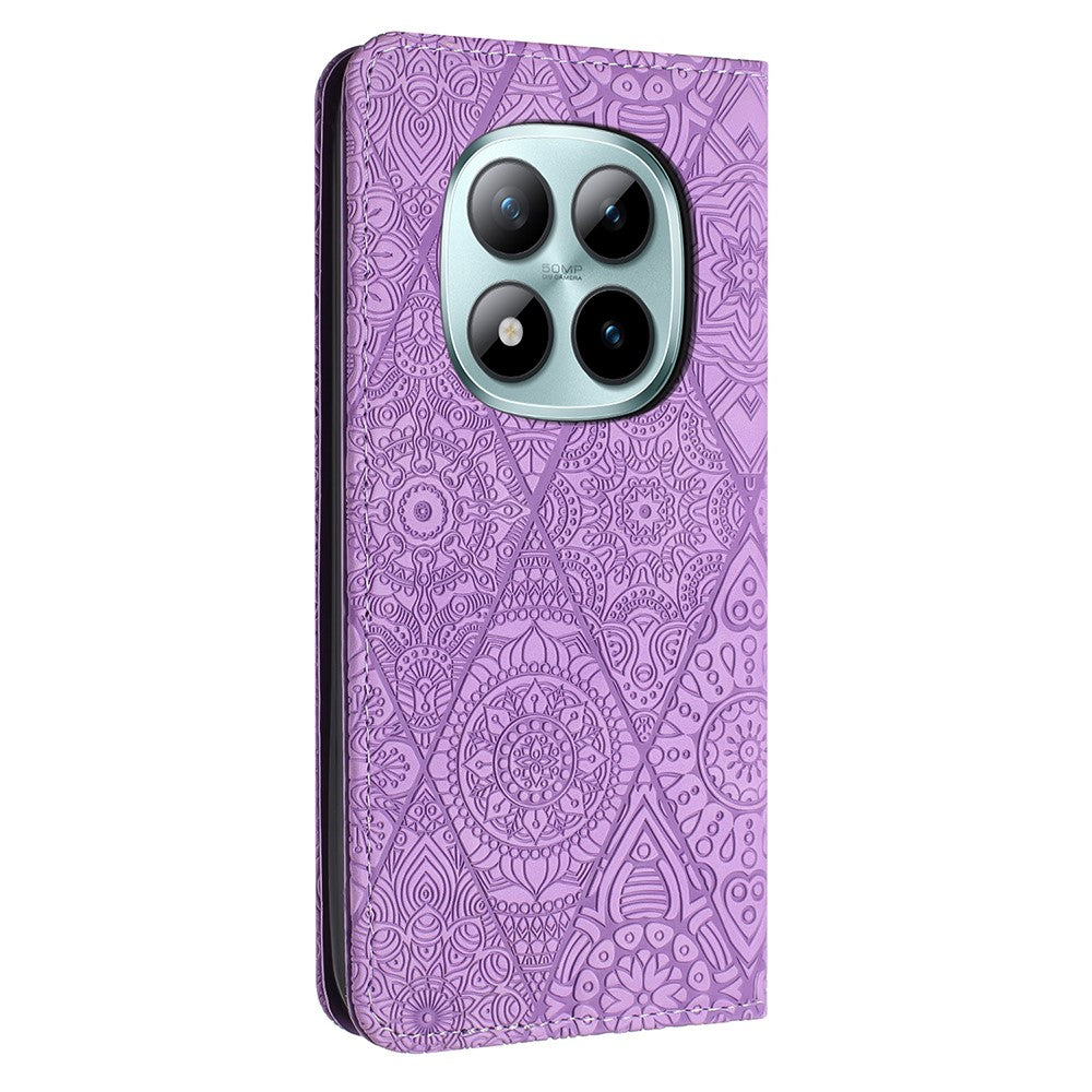 For Xiaomi Redmi Note 15 Pro 4G (Global) Case Imprinted Flower Wallet Stand Leather Phone Cover - Purple