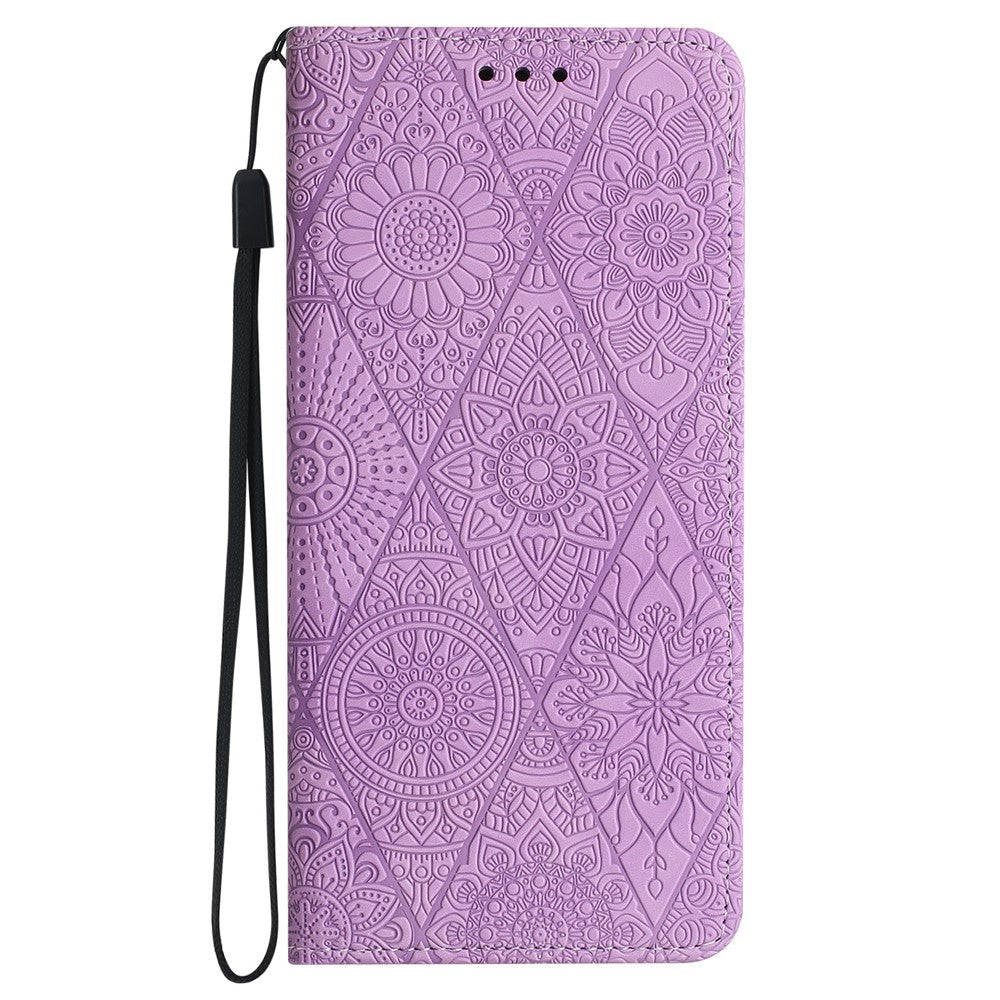 For Xiaomi Redmi Note 15 Pro 4G (Global) Case Imprinted Flower Wallet Stand Leather Phone Cover - Purple