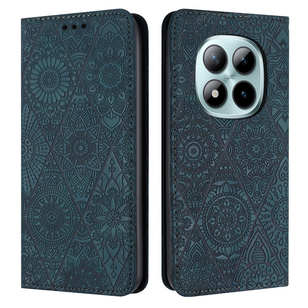 For Xiaomi Redmi Note 15 Pro 4G (Global) Case Imprinted Flower Wallet Stand Leather Phone Cover - Green