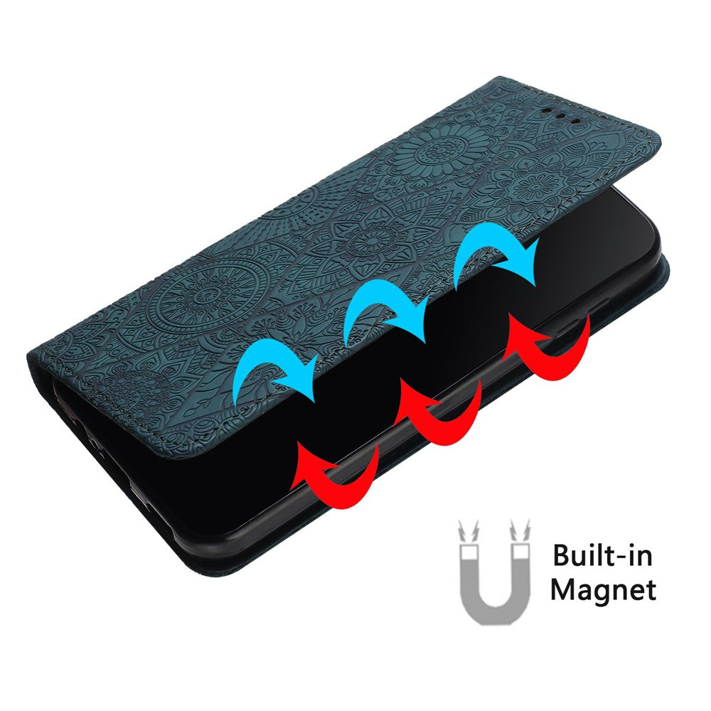 For Xiaomi Redmi Note 15 Pro 4G (Global) Case Imprinted Flower Wallet Stand Leather Phone Cover - Green
