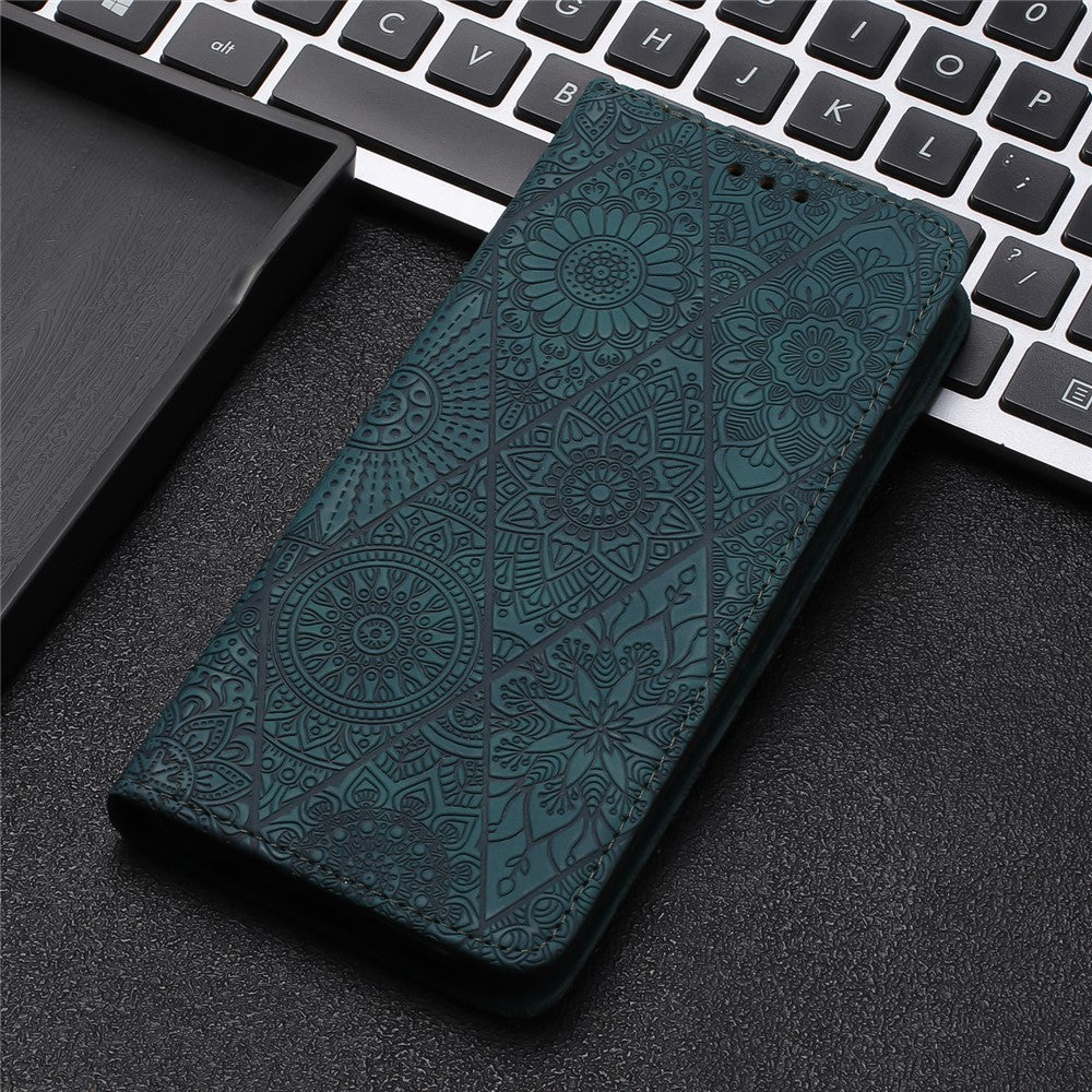 For Xiaomi Redmi Note 15 Pro 4G (Global) Case Imprinted Flower Wallet Stand Leather Phone Cover - Green