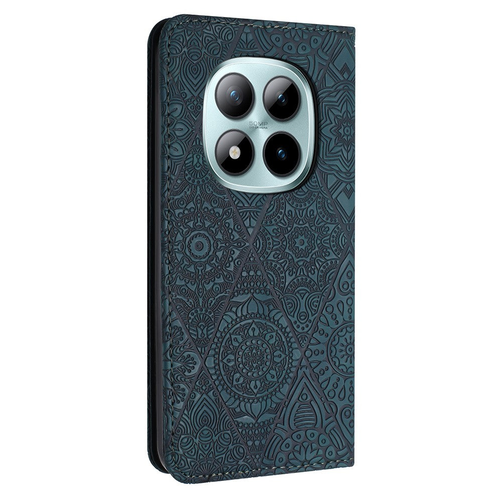 For Xiaomi Redmi Note 15 Pro 4G (Global) Case Imprinted Flower Wallet Stand Leather Phone Cover - Green