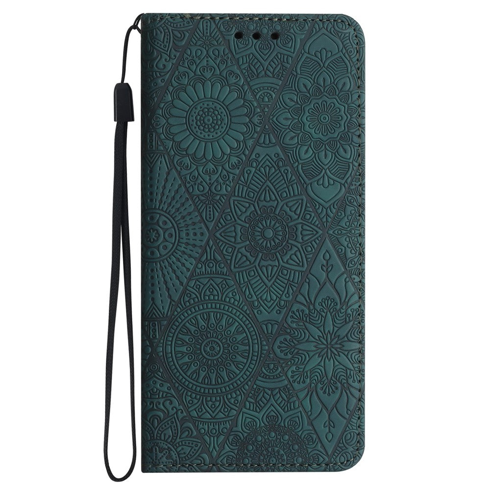 For Xiaomi Redmi Note 15 Pro 4G (Global) Case Imprinted Flower Wallet Stand Leather Phone Cover - Green