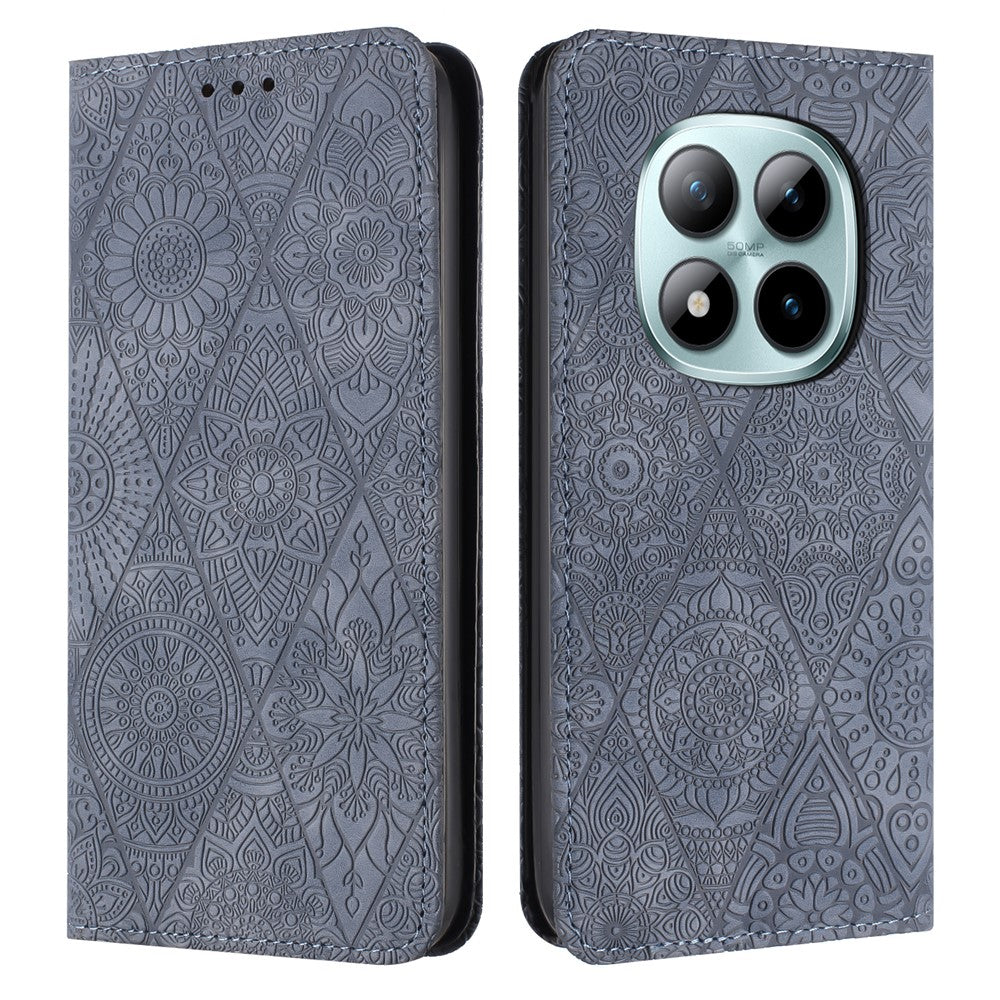 For Xiaomi Redmi Note 15 Pro 4G (Global) Case Imprinted Flower Wallet Stand Leather Phone Cover - Grey