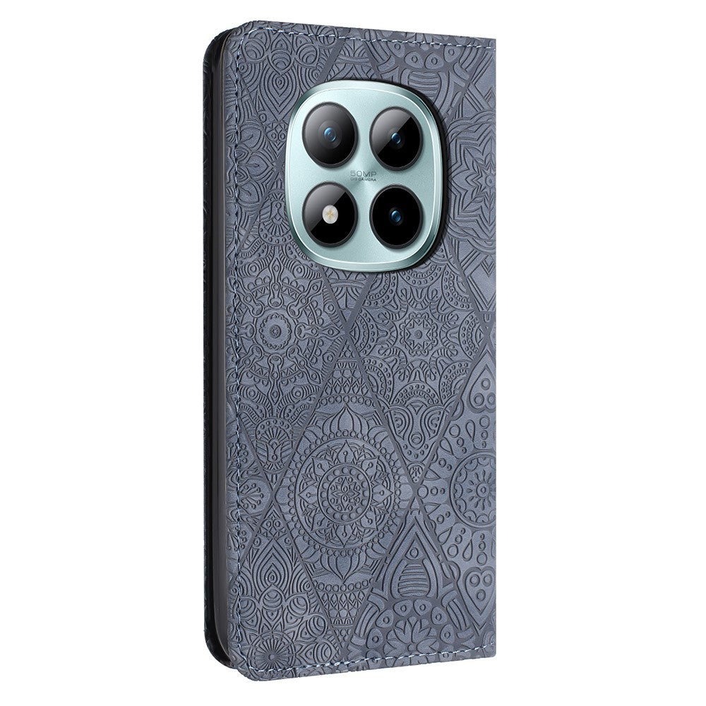 For Xiaomi Redmi Note 15 Pro 4G (Global) Case Imprinted Flower Wallet Stand Leather Phone Cover - Grey