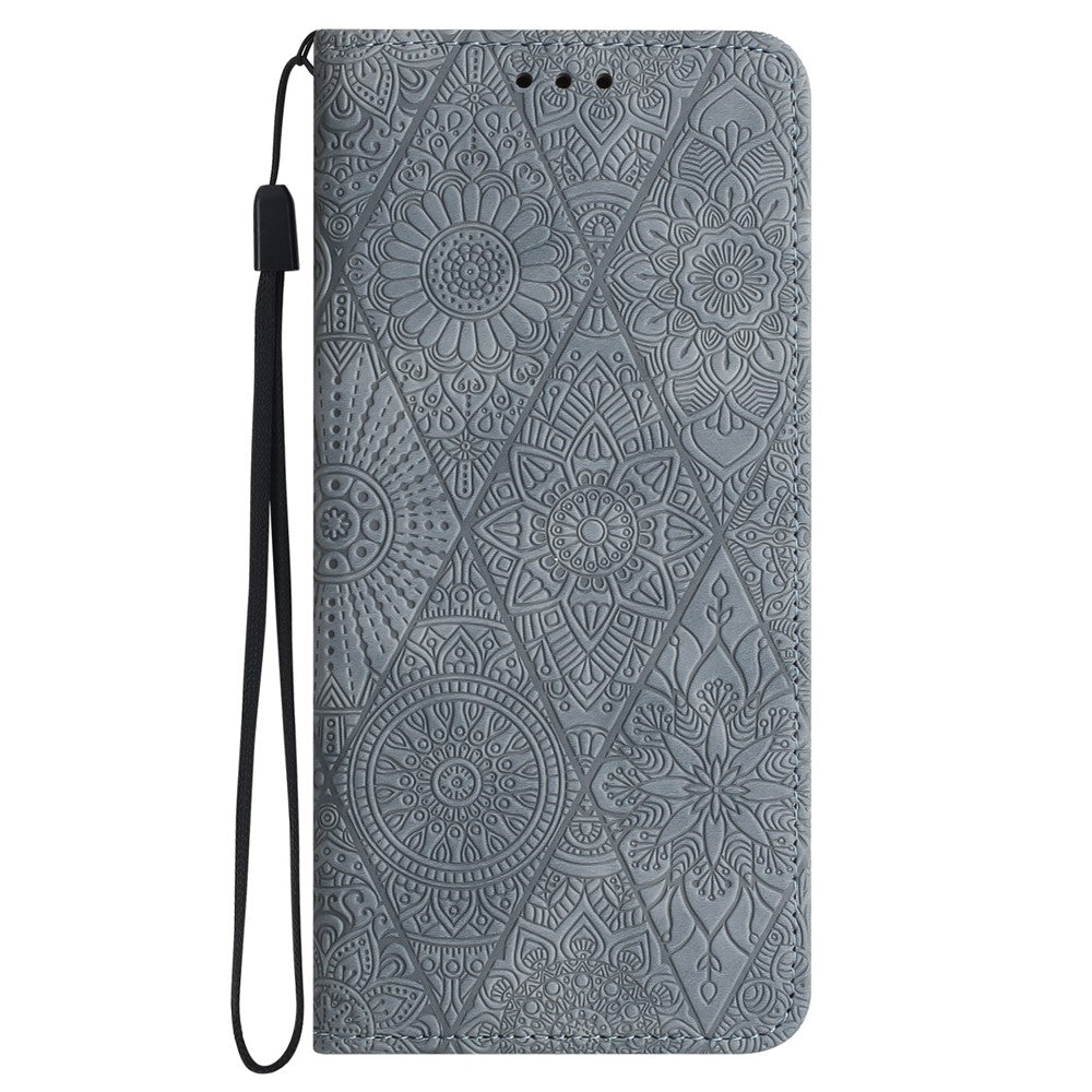 For Xiaomi Redmi Note 15 Pro 4G (Global) Case Imprinted Flower Wallet Stand Leather Phone Cover - Grey