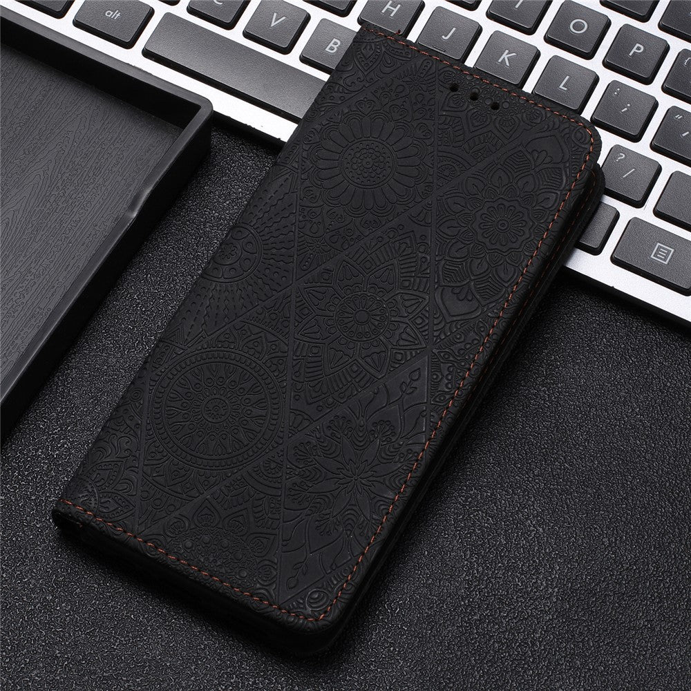 For Xiaomi Redmi Note 15 Pro 4G (Global) Case Imprinted Flower Wallet Stand Leather Phone Cover - Black