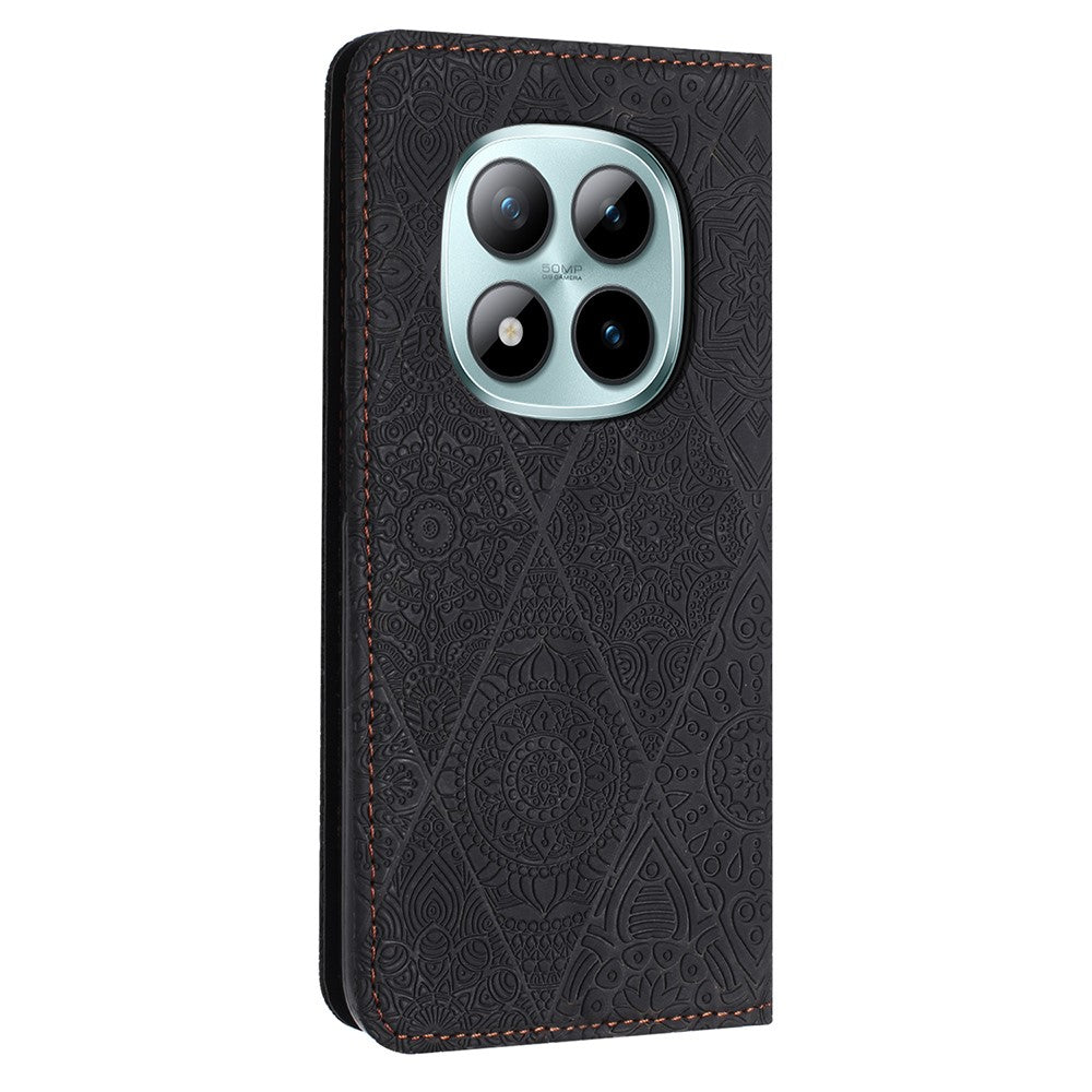 For Xiaomi Redmi Note 15 Pro 4G (Global) Case Imprinted Flower Wallet Stand Leather Phone Cover - Black