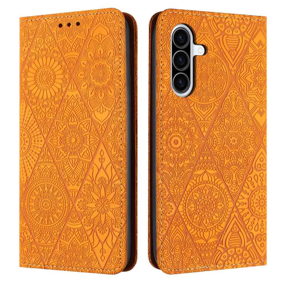 For Samsung Galaxy A57 5G Case Imprinted Flower Wallet Stand Leather Phone Cover - Yellow