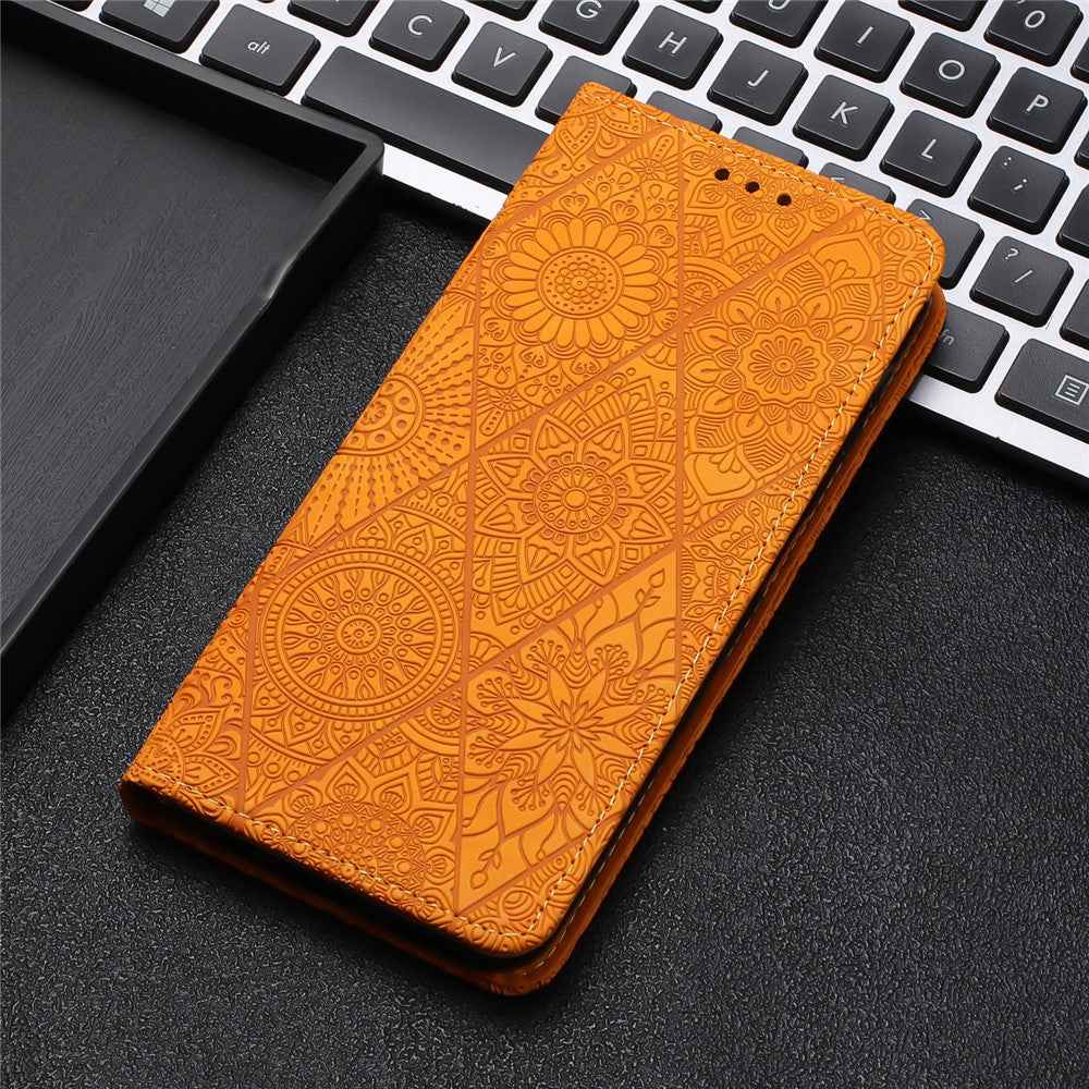 For Samsung Galaxy A57 5G Case Imprinted Flower Wallet Stand Leather Phone Cover - Yellow