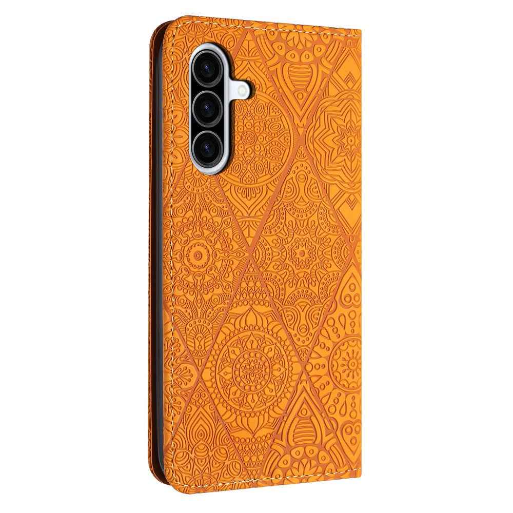 For Samsung Galaxy A57 5G Case Imprinted Flower Wallet Stand Leather Phone Cover - Yellow