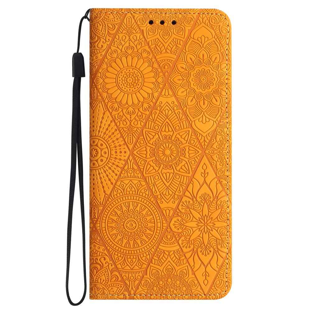 For Samsung Galaxy A57 5G Case Imprinted Flower Wallet Stand Leather Phone Cover - Yellow