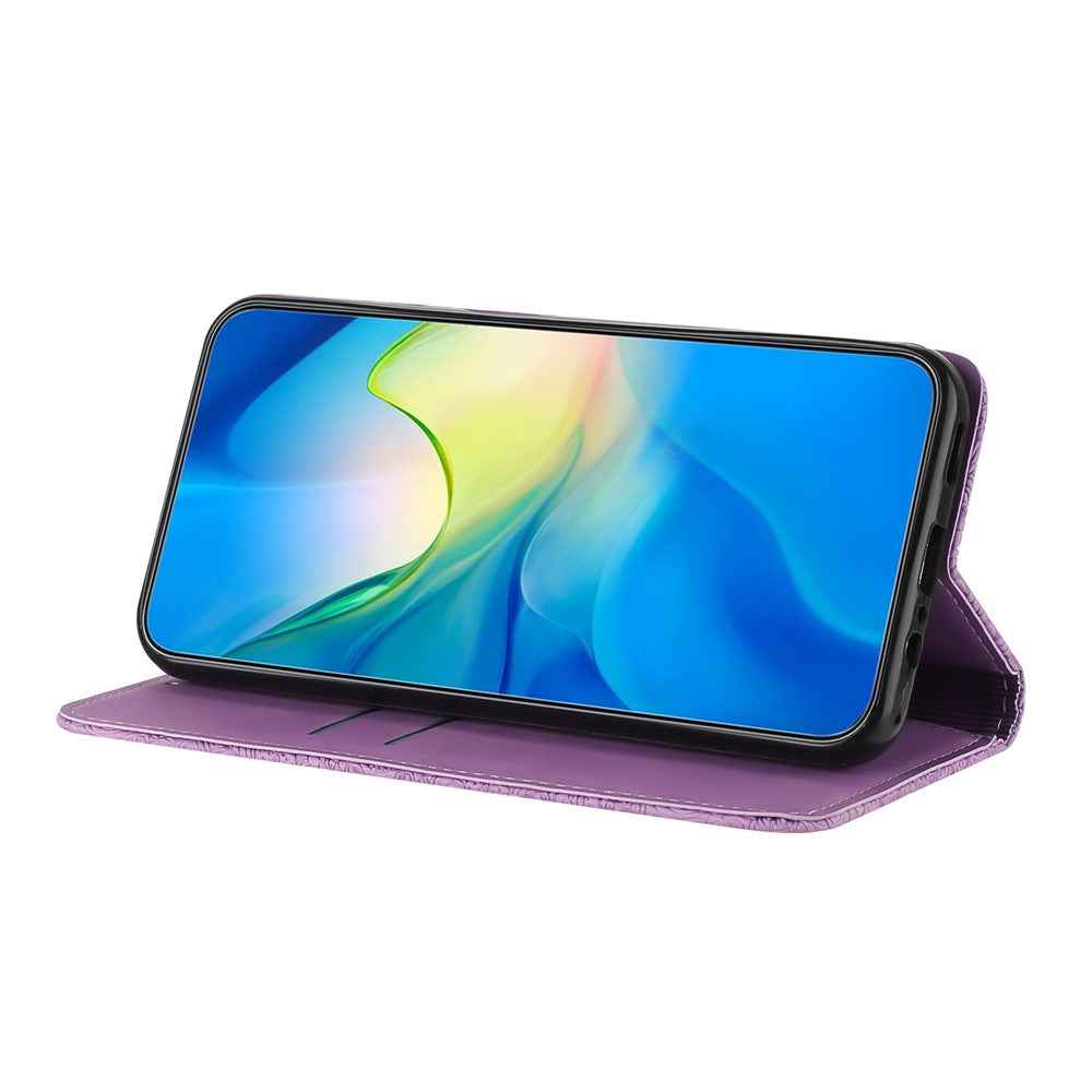 For Samsung Galaxy A57 5G Case Imprinted Flower Wallet Stand Leather Phone Cover - Purple