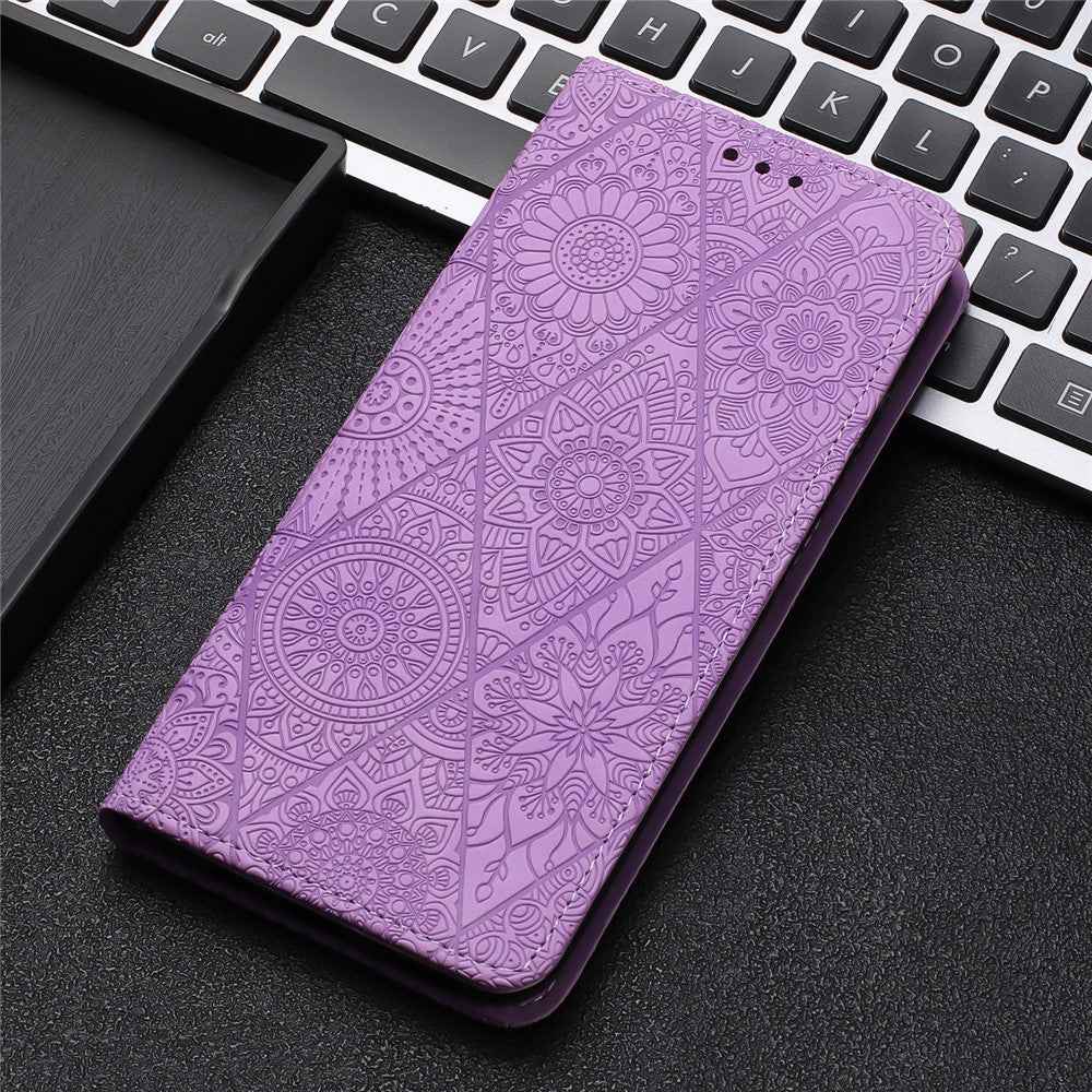 For Samsung Galaxy A57 5G Case Imprinted Flower Wallet Stand Leather Phone Cover - Purple
