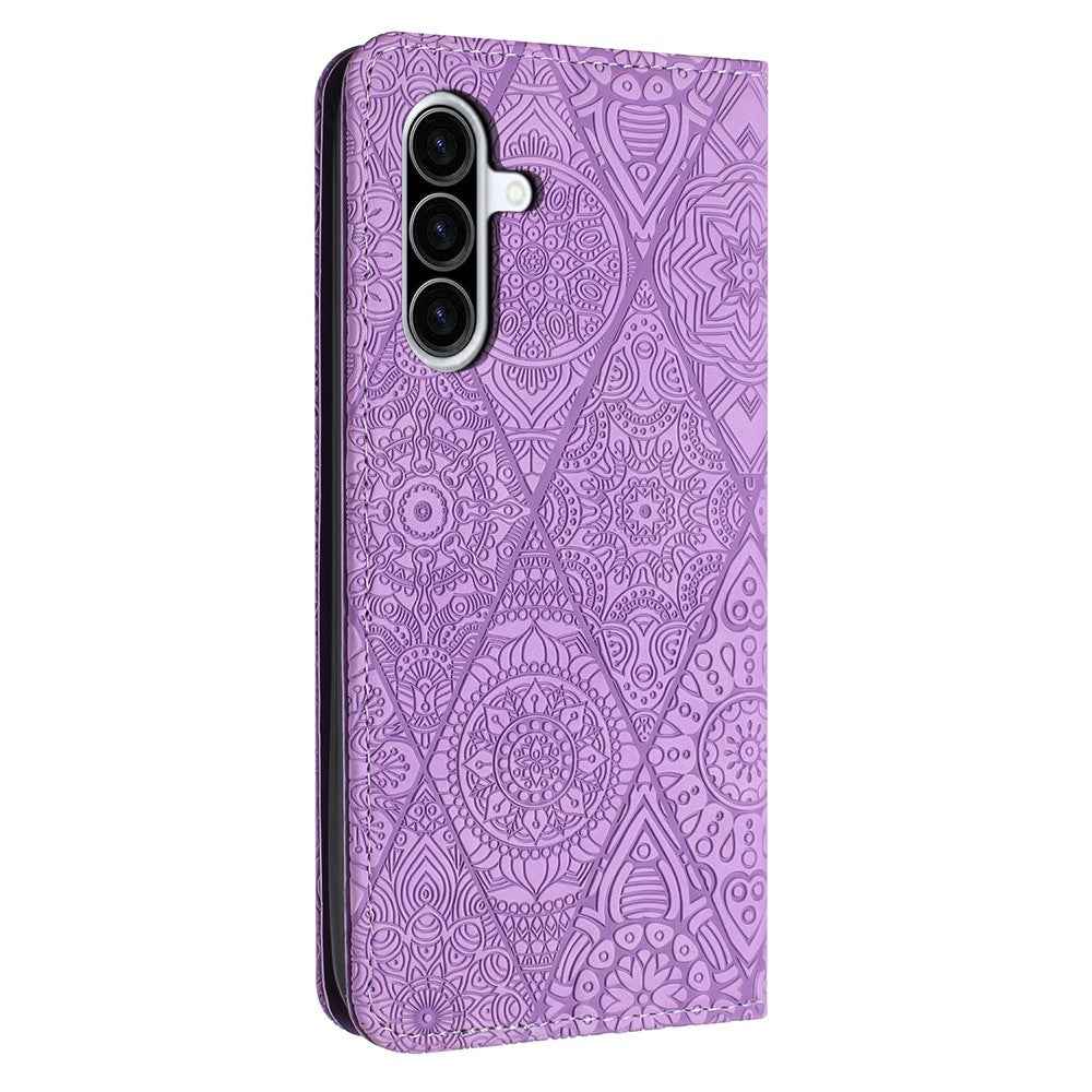 For Samsung Galaxy A57 5G Case Imprinted Flower Wallet Stand Leather Phone Cover - Purple