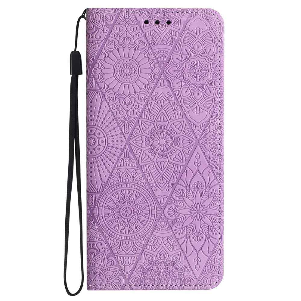 For Samsung Galaxy A57 5G Case Imprinted Flower Wallet Stand Leather Phone Cover - Purple