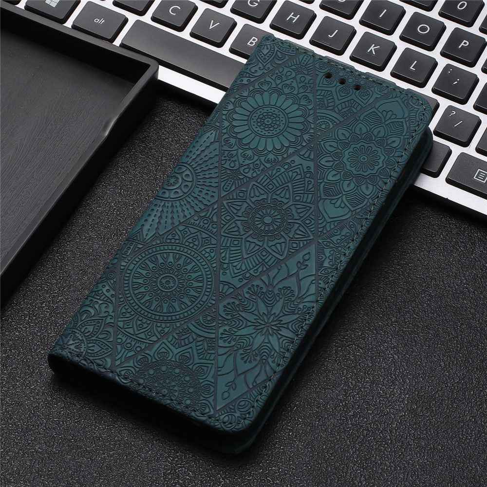 For Samsung Galaxy A57 5G Case Imprinted Flower Wallet Stand Leather Phone Cover - Green