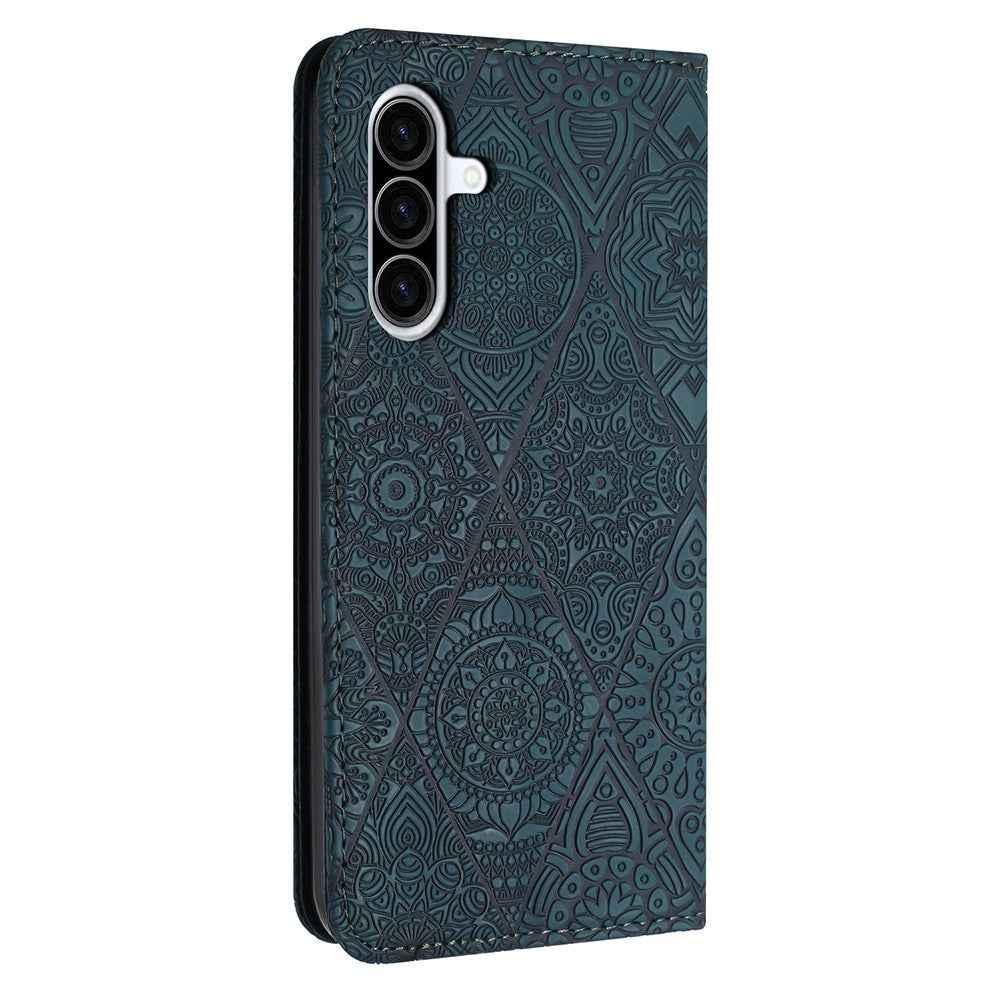 For Samsung Galaxy A57 5G Case Imprinted Flower Wallet Stand Leather Phone Cover - Green